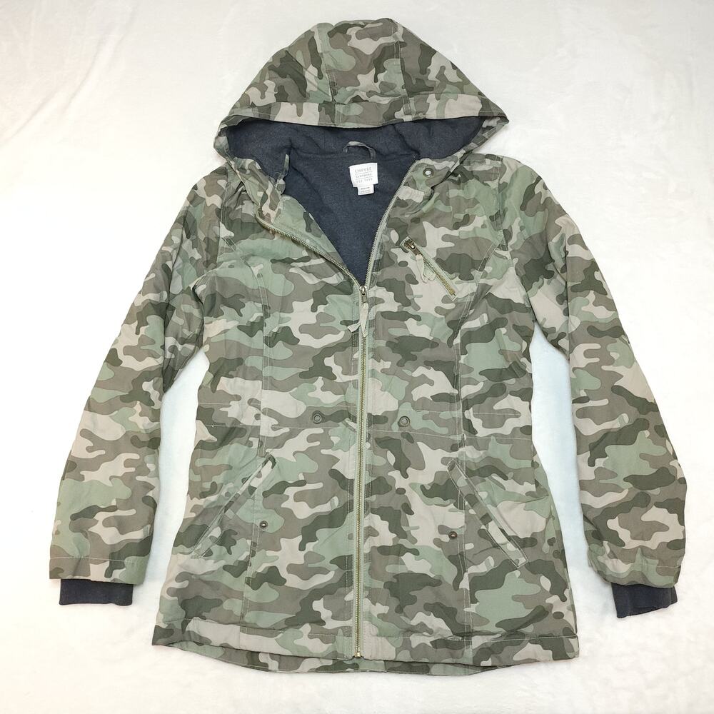Vintage Y2k Green Camouflage Jacket Womens Medium Skater Gorpcore Hooded